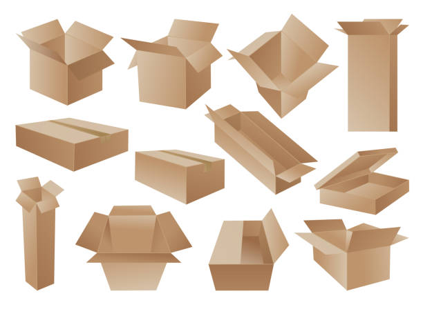 istock Boxes. Cardboard box mockup set. Mail containers in various shapes. Collection of brown recycling cardboard delivery boxes or postal parcel packaging, realistic vector illustration 1298640605