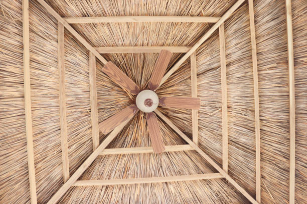 istock View of the tiki hut with ceiling fans. Bottom view 1298641239