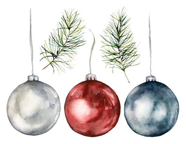 istock Watercolor Christmas tree toys and branches set. Hand painted New Year decor isolated on white background. Holiday illustration for design, print, fabric or background. 1298641824