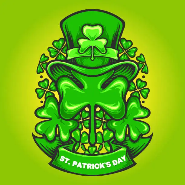Vector illustration of St Patricks Hat ornaments clover with banner illustrations for your work Logo, mascot merchandise t-shirt, stickers and Label designs, poster, greeting cards advertising business company or brands.