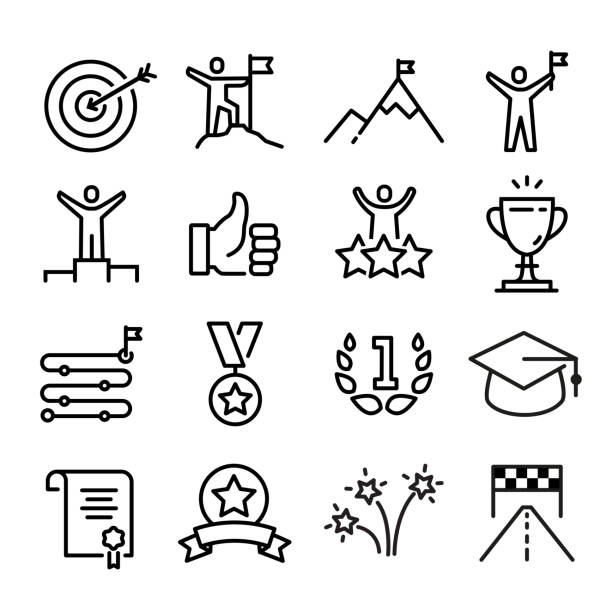 Achievement and Success Icons Collection of achievement and success icons, reaching a goal motivation stock illustrations