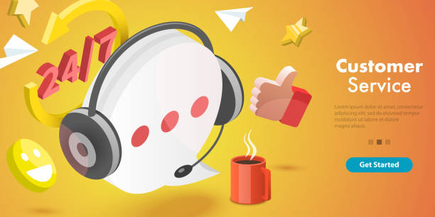 3D Isometric Flat Vector Conceptual Illustration of Customer Service. 3D Isometric Flat Vector Conceptual Illustration of Customer Service, Call Center, User Support Hotline. hotline background stock illustrations