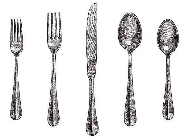 Vector illustration of Cutlery set vector drawings