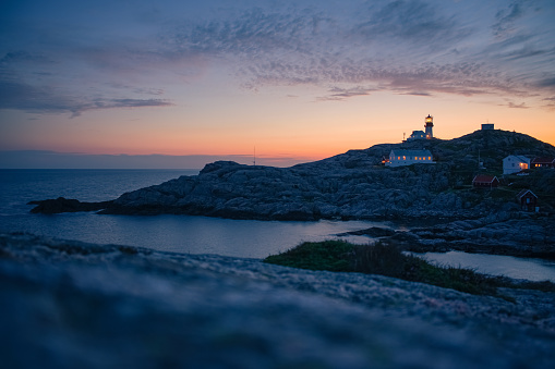 Beautiful Sunset and blue hour , Lindesnes Fyr at south cape of Norway