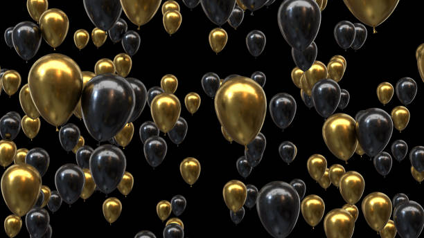 istock 3d render golden and black balloons on a black background 1298654262