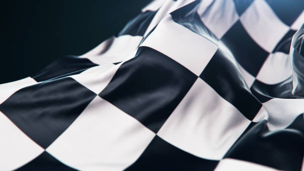 istock Racing flag on black background 1298659153