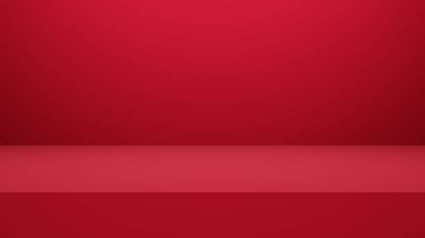 istock red empty studio room, product background, template mockup for valentine's day display. love concept 1298660459