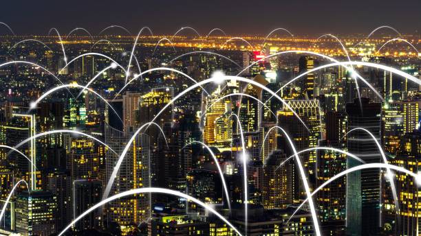 istock Smart digital city with globalization abstract graphic showing connection network 1298660471