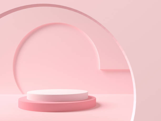 istock Pedestal in pink colored room with geometry interior. 3d rendering 1298661826