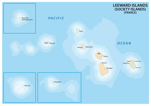 karte des französisch-polynesischen archipels leeward islands (gesellschaftsinseln), frankreich - gesellschaftsinseln stock-grafiken, -clipart, -cartoons und -symbole