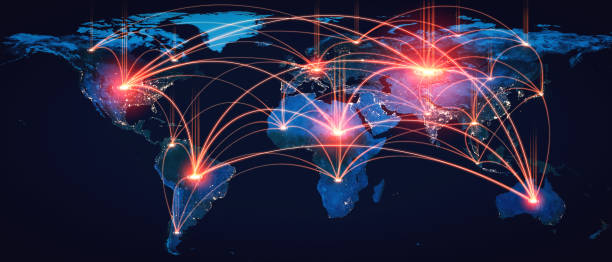 istock Global network connection covering the earth with lines of innovative perception 1298664723