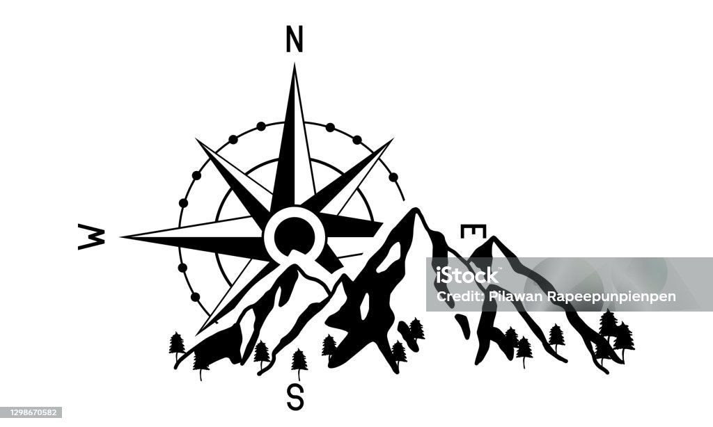 Mountains Trees Compass Tattoo Design Adventure And Travel Background  Illustration Stock Illustration - Download Image Now - iStock