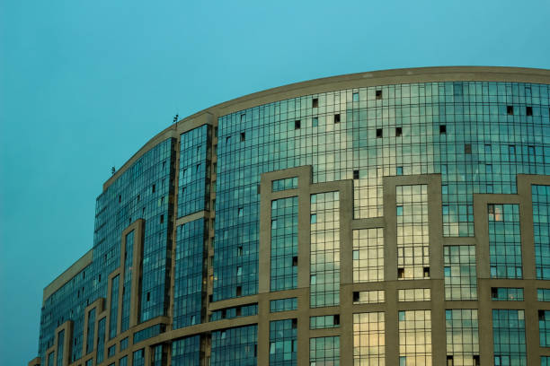 St. Petersburg, Russia, October 13 2018. round facade modern building. city scape. Energy-saving construction. . High quality photo
