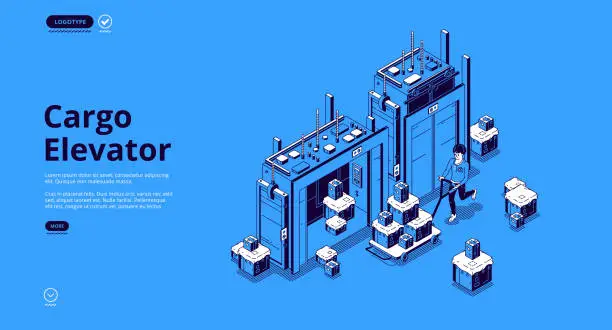 Vector illustration of Cargo elevator or lift isometric landing page