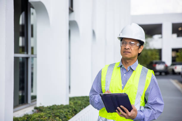 istock Mature Filipino Man with Tablet Inspecting a Building 1298681530