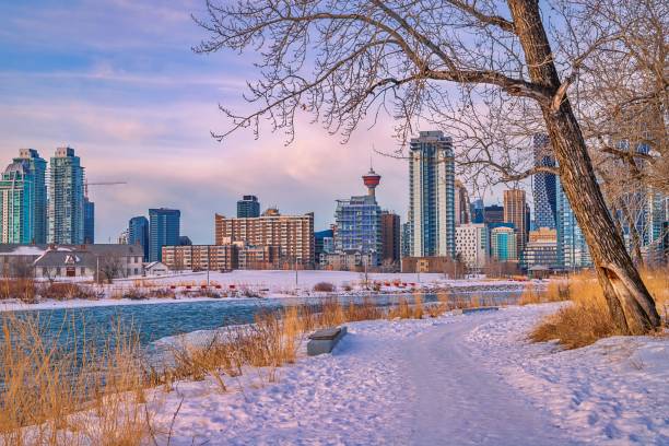 Winter Park Walkway By Downtown Calgary stock photo