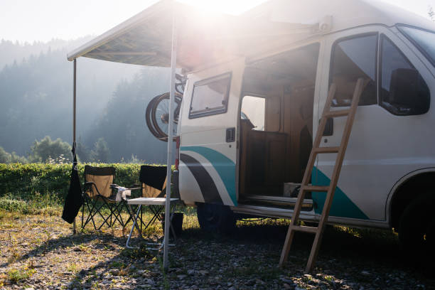 istock Vintage hipster camping van, vanlife concept 1298698898