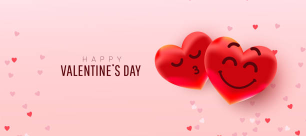 istock Valentine hearts shape balloons with cute faces on pink background. Wallpaper, flyer, invitation, poster, brochure, banner. 1298698949