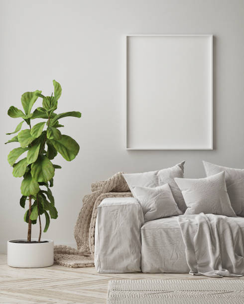 istock mock up poster frame in modern interior background, scandinavian style, 3D render 1298700975