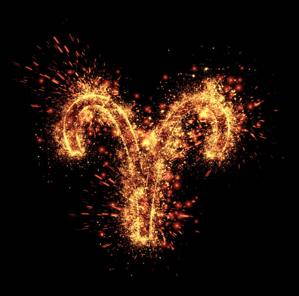 aries symbol spark is isolated on black background aries symbol spark is isolated on black background aries stock pictures, royalty-free photos & images