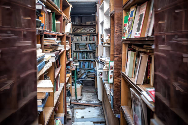 istock racks with books in old abandoned library 1298705827