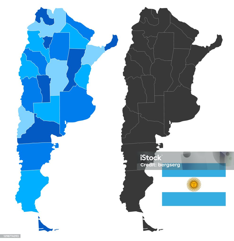 Карта Аргентины с национальным флагом. Высоко детализированная иллюстрация синего вектора - Векторная графика Аргентина роялти-фри