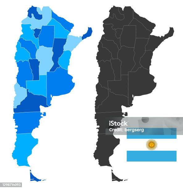 Карта Аргентины С Национальным Флагом Высоко Детализированная Иллюстрация Синего Вектора — стоковая векторная графика и другие изображения на тему Аргентина