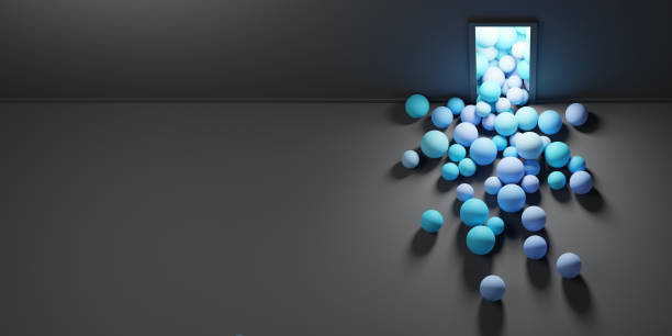 istock Infinite spheres coming out from an open door, original 3d rendering 1298716260