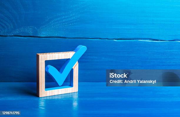 Blue Voting Tick Checkbox Choice And Guarantee Concept Democratic Elections For Parliament Or President Rights And Freedoms Voting Lawmaking Approval Symbol Confirmation Verification Stock Photo - Download Image Now