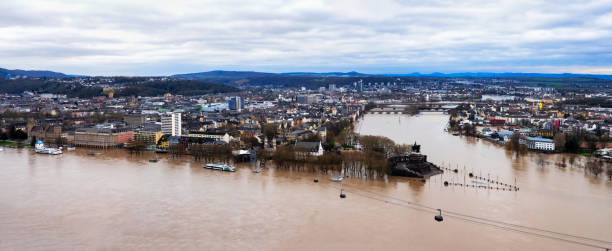 Flooding after heavy rainfall in Koblenz, Deutsches Eck.