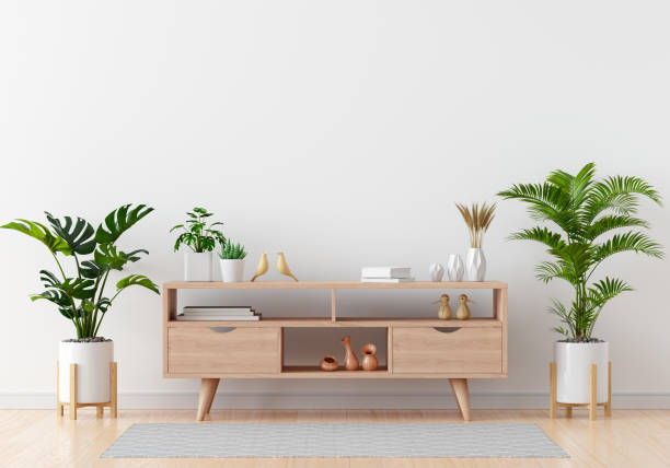 istock Sideboard with green plant in living room for mockup, 3D rendering 1298743157