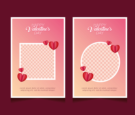 valentines day cards with photo blank space between hearts. vector illustration