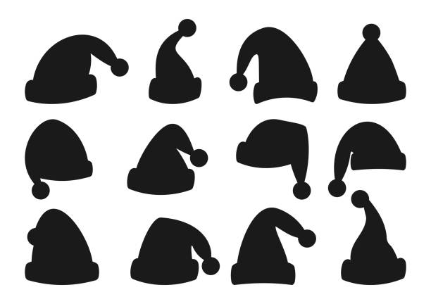czapka świętego mikołaja, zestaw wektorów czarnej czapki - santa hat stock illustrations