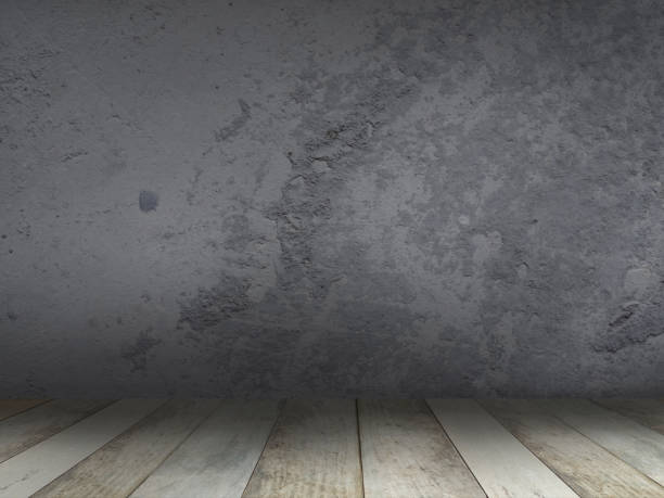 istock Empty room dark cement wall cover with floor old wood table. 1298763917