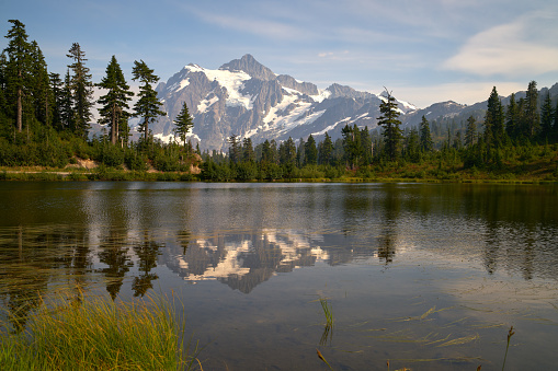 Mt. Shuksan in the Washington State Cascade Mountain range reflected in Picture Lake. USA.