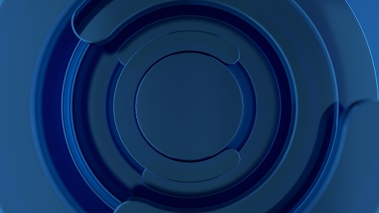 Dark Abstract Circles. Blue glass. Geometric shapes with rounded edges. 3d rendering