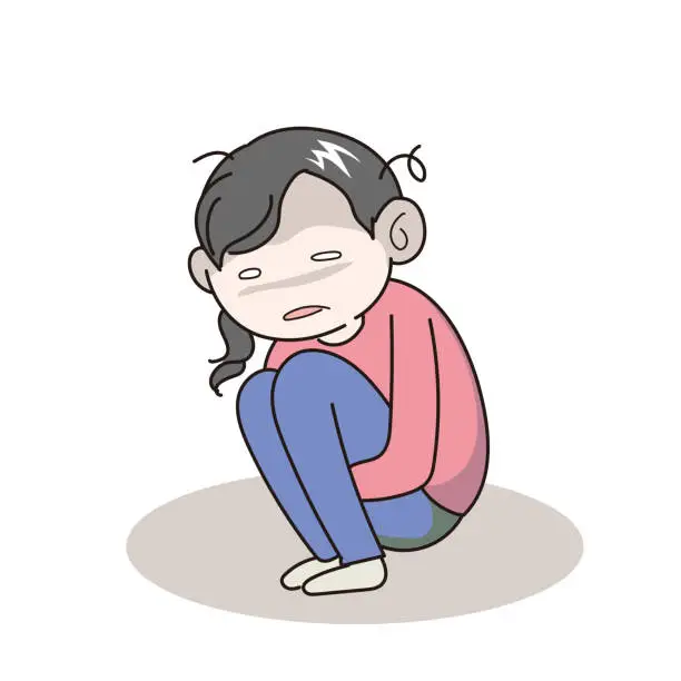 Vector illustration of Stressed young woman crouching down- vector image