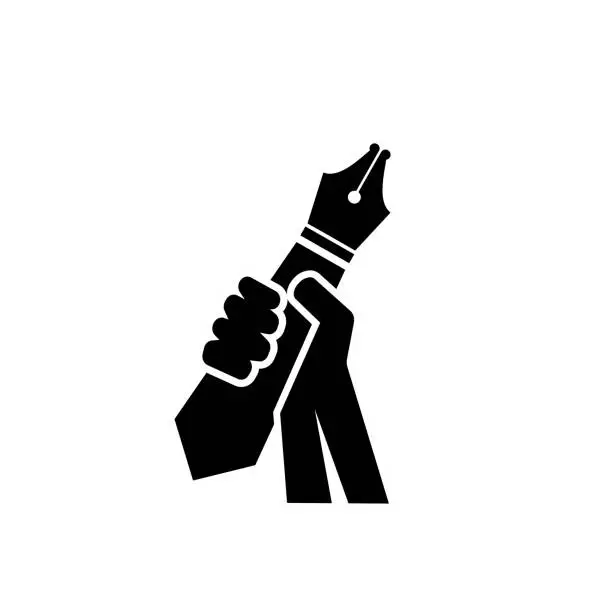 Vector illustration of hand holding a fountain pen logo icon vector illustration design