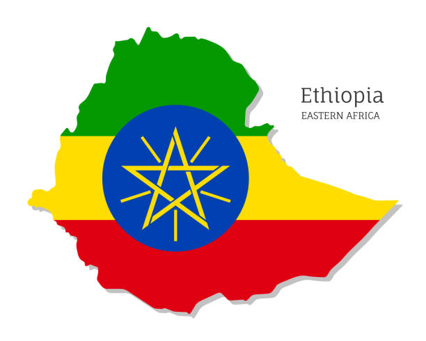 国旗を掲げたエチオピアの地図 - silhouette ethiopia map cartography点のイラスト素材／クリップアート素材／マンガ素材／アイコン素材