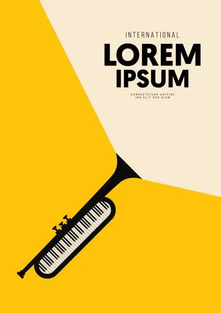 Vector illustration of Music poster design template background decorative with piano keyboard and trumpet