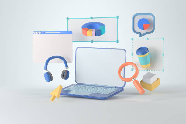 istock 3d rendering of laptop and infographic. 1298807656