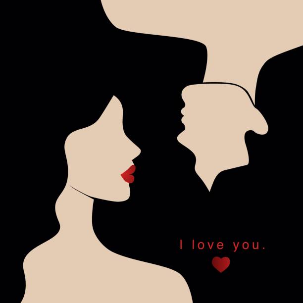 Vector valentine's day card, story or poster, abstract man and female shapes and silhouette. Contemporary art. Abstract couple in love. Postcard with inscriptions - i love you vector art illustration