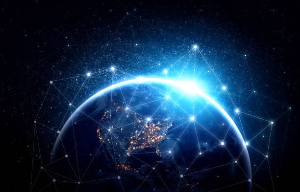 istock Global network connection covering the earth with lines of innovative perception 1298809424