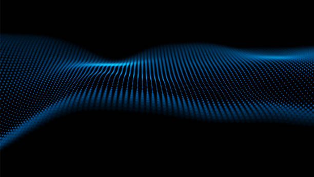 ilustrações de stock, clip art, desenhos animados e ícones de abstract technology background. digital blue particle wave. sound structure visualization. flow dot landscape. - sports motion blur