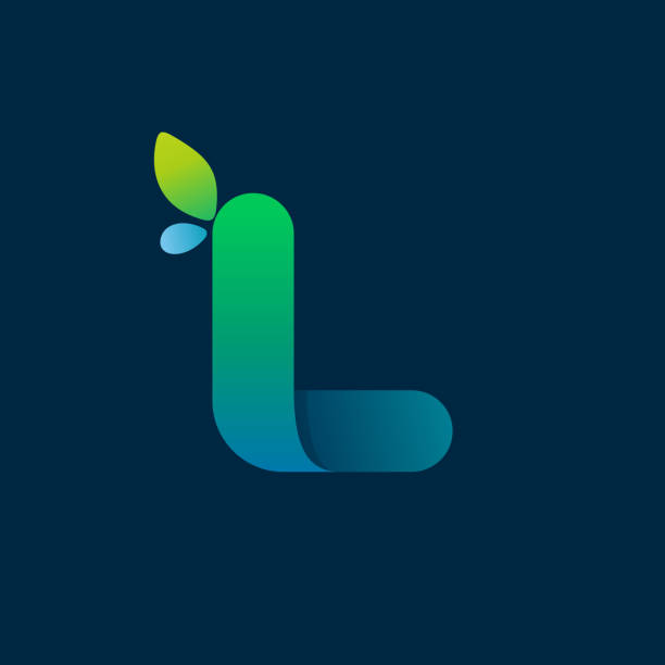 ilustrações de stock, clip art, desenhos animados e ícones de l letter green gradient eco logo. - letter l water typescript liquid