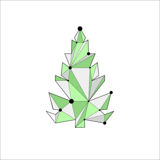 Vector illustration of digital fir tree. vector wireframe. technology innovation concept. stylized plant form lines and triangles. network connecting points