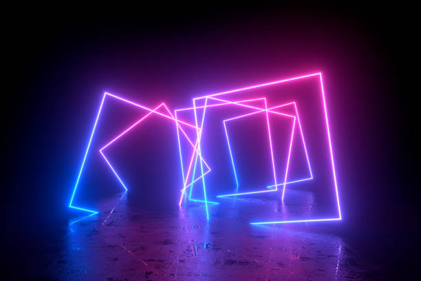 istock Abstract exhibition background with ultraviolet neon lights, glowing lines 1298834054