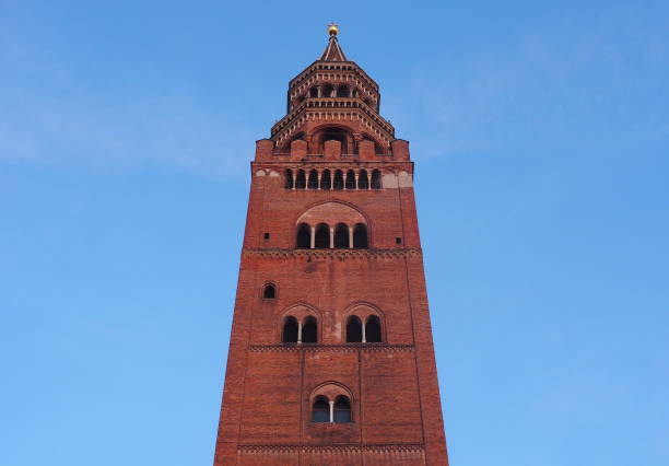 Low Angle View Of Clocktower With Bell Of Immaculate Heart Of Mary Church In Turin, Italy