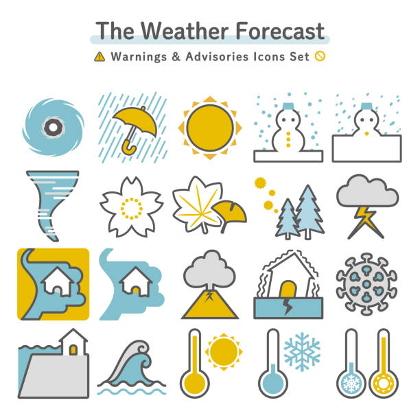 ilustraciones, imágenes clip art, dibujos animados e iconos de stock de previsión meteorológica (advertencias y avisos) y conjunto de iconos de información de desastres - pollen forecast