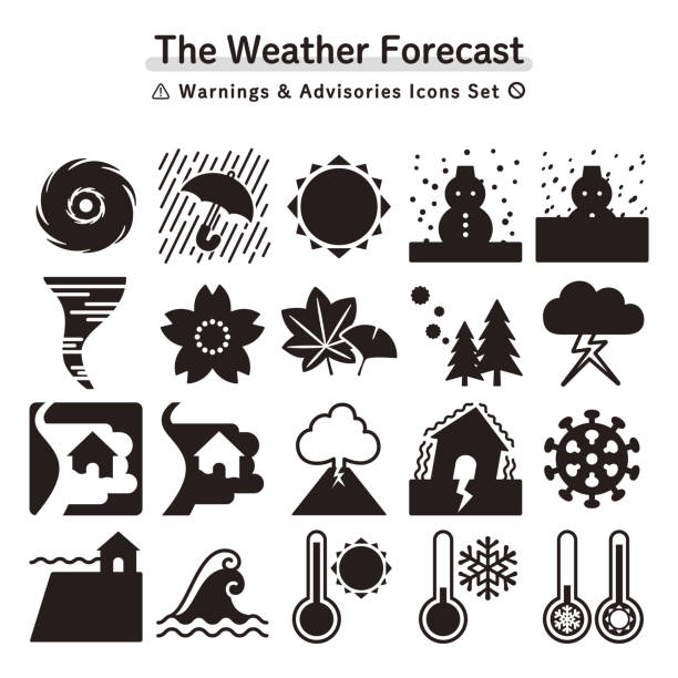 ilustrações de stock, clip art, desenhos animados e ícones de weather forecast (warnings & advisories) and disaster information icon set - weather meteorologist meteorology symbol